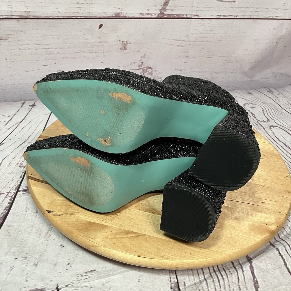 Betsey Johnson‎ Rhinestone Ankle Boots Women's Size 8 Black Chunky Heel Sparkly - Picture 8 of 12